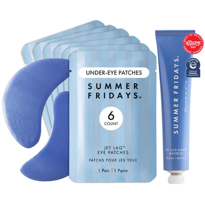 Summer Fridays Jet Lag Hydrating Eye Patches - De-puffing Hydrogel Under Eye Masks with Hyaluronic Acid, Caffeine + Peptides - Soothing + Refreshing At-Home + Travel Skin Care (6 Pairs)