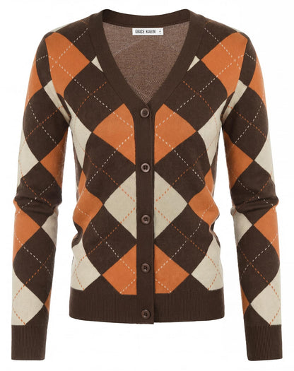 GRACE KARIN Cardigan Sweaters for Women - Argyle Sweater