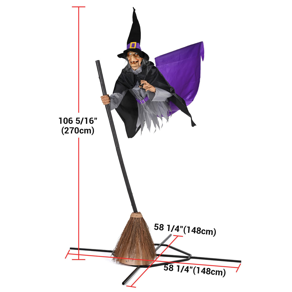 Aw 9Ft Animatronics Flying Witch Hovering Broom Animated Ac 100V-240V Halloween Outdoor Decoration Motion Activated