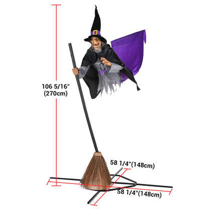 Aw 9Ft Animatronics Flying Witch Hovering Broom Animated Ac 100V-240V Halloween Outdoor Decoration Motion Activated