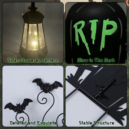 Prsildan 3 Pack Halloween Decorations Outdoor Solar Lighted Boo Yard Sign | Waterproof Metal Lawn Stakes, Solar-Powered, Bats, Cat & Ghost, for Front Yard, Porch, Garden, Spooky Halloween Party Decor