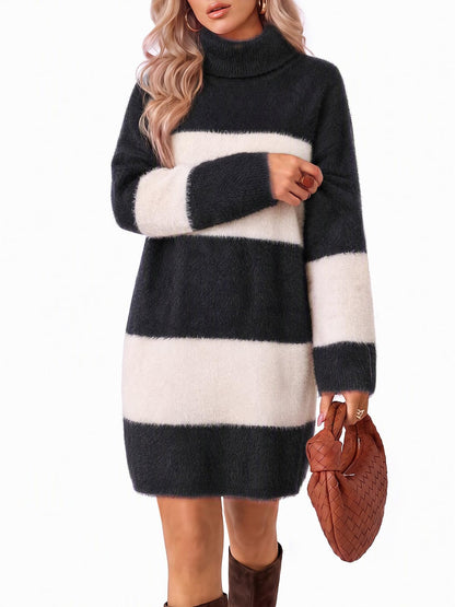 Wenrine Women Oversized Striped Sweater Dress Fall Long Sleeve Knit Dresses