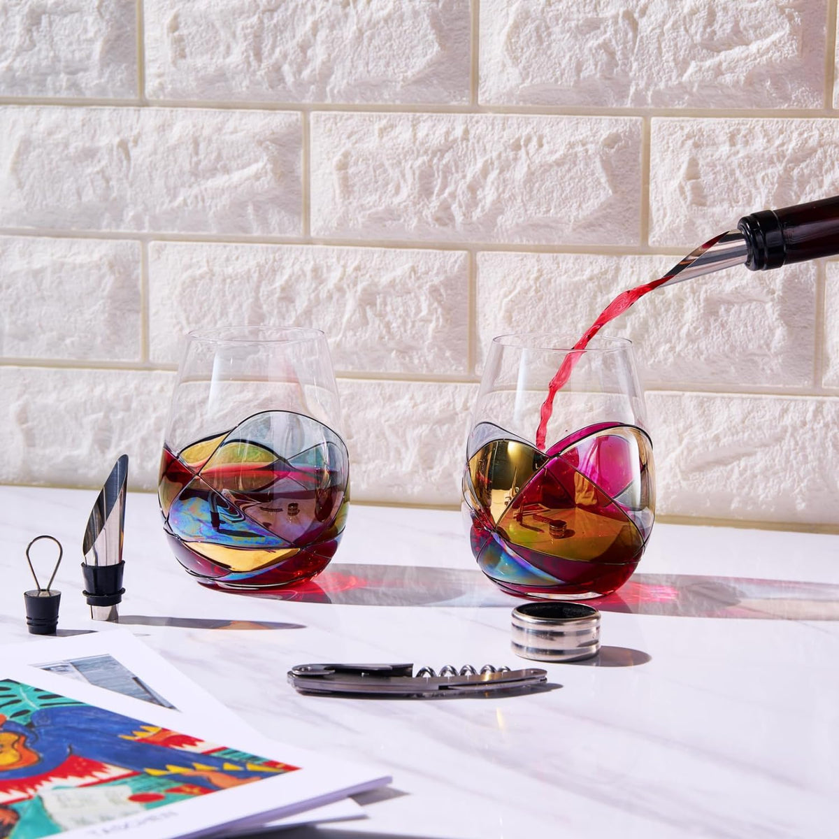 Artisanal Hand Painted Stemless Wine Glasses