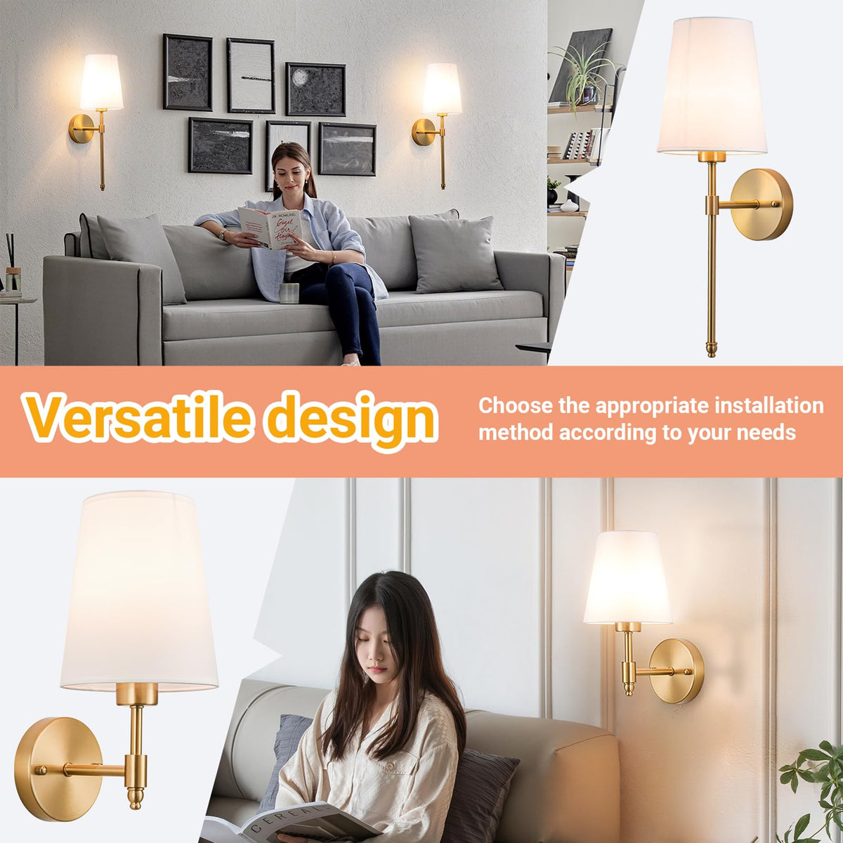 Yhcdlamp Battery Operated Wall Sconce Light with Remote Control, Dimmable Wall Sconce Set of 2