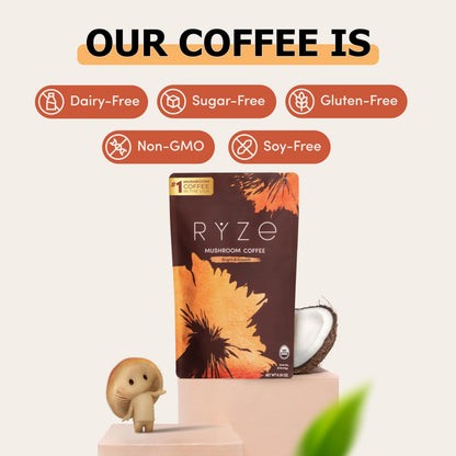 Ryze Superfoods Mushroom Medium Roast Coffee Usda Organic with 6 Adaptogenic Mushrooms