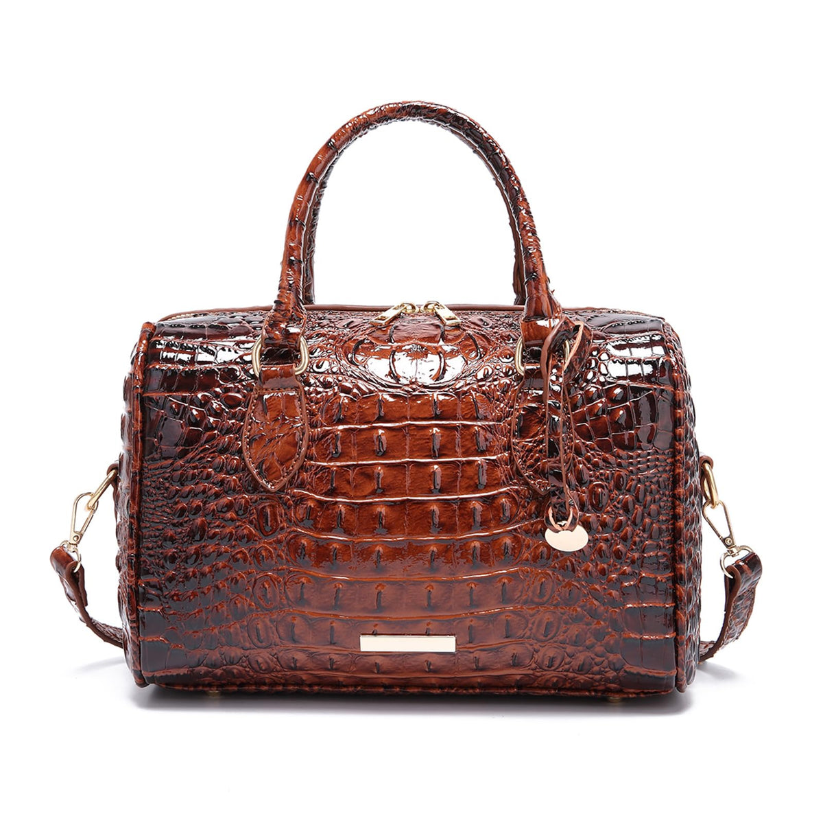 Makcr Joacbv Crocodile Handbag for Women Top Handle Leather Shoulder Purse | Glossy crocodile-embossed vegan leather with rolled handles, buckle details, a structured dome shape, and adjustable strap.