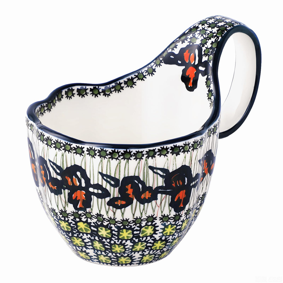 Alma Handpainted Microwavable Soup Bowl with Loop Handle 18.6Oz, Cereal Bowl with Handle