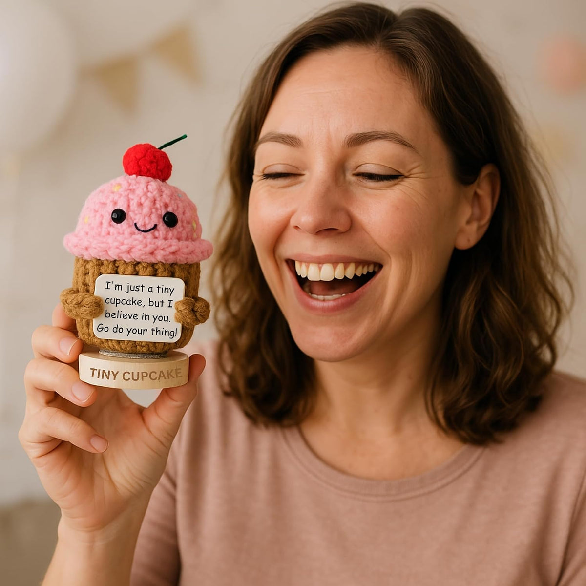 Emotional Support Gifts for Women - Positive Crochet Cupcake W/ 30 Uplifting Affirmation Cards