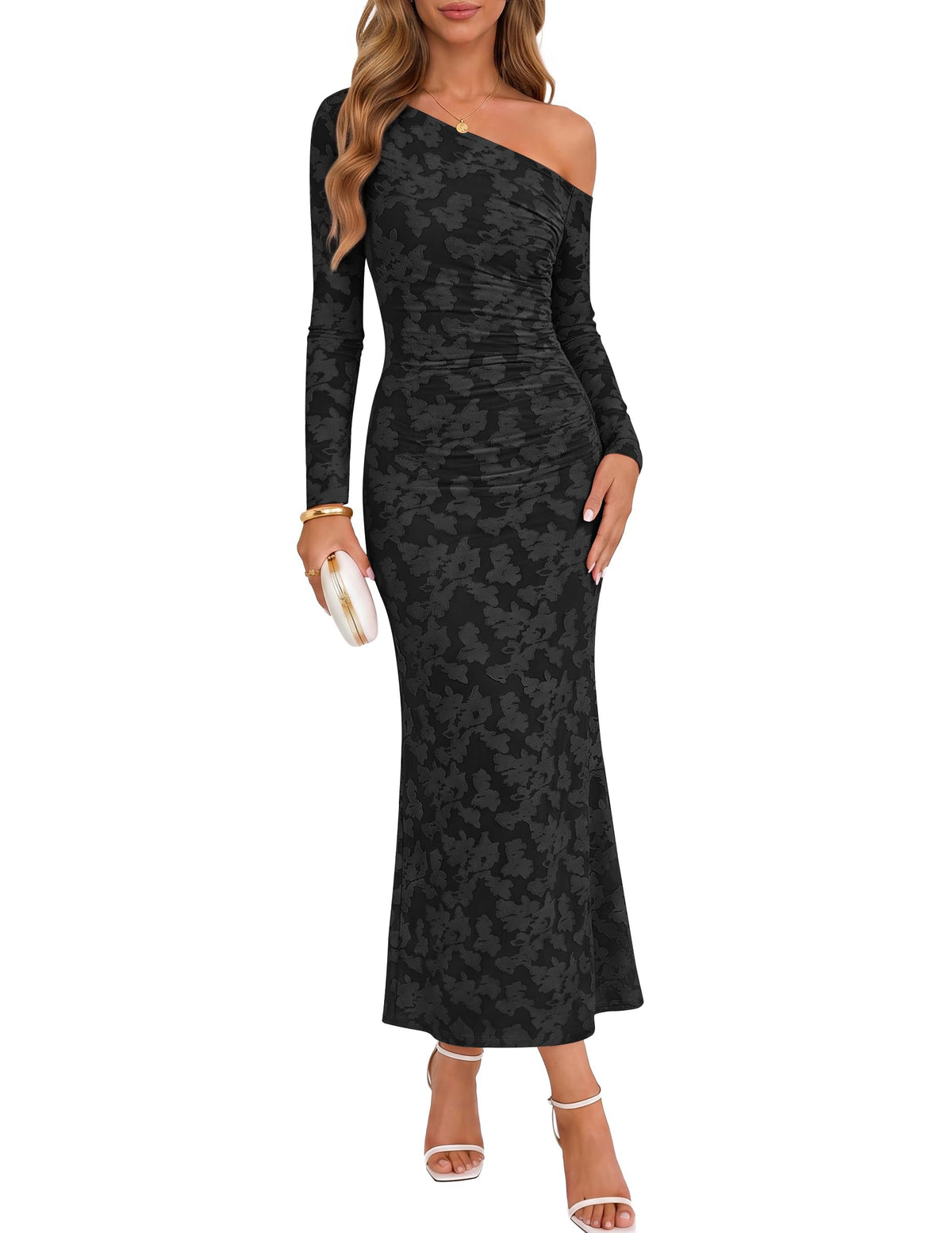 ZESICA Women's Fall Floral Off Shoulder Wedding Guest Dresses