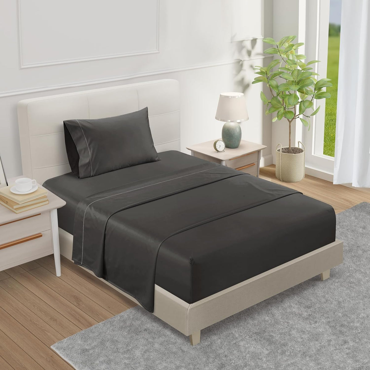 100% Egyptian Cotton Sheets King Size Sheets Set with Fully Elasticated 15" Deep Fitted Sheet & Pillowcases