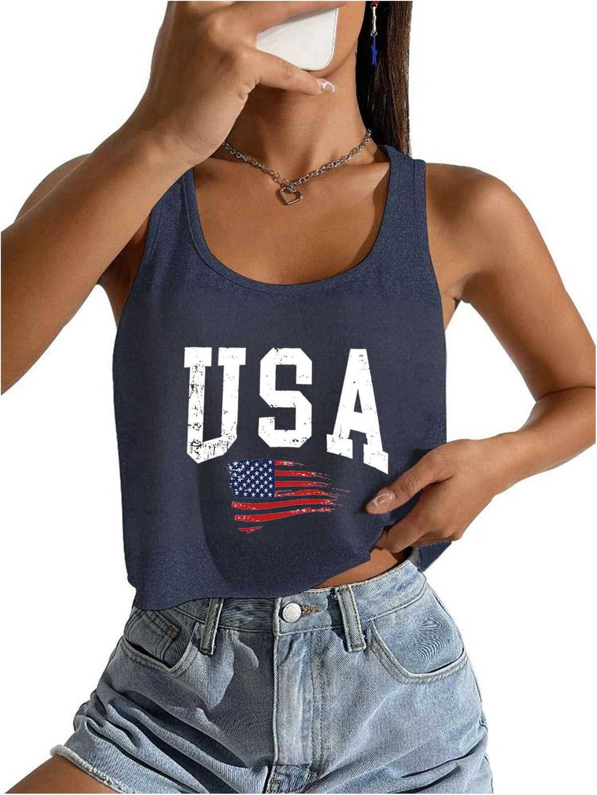 4th of July Crop Tops for Women Funny American Flag Shirts Tank Tops Outfits