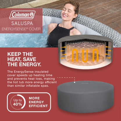 Coleman Sicily 5 to 7 Person Inflatable Hot Tub, Round Portable Outdoor Spa with 180 Airjets and Energysense Cover, Grey, 85" X 28"