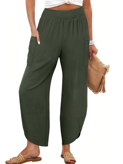 Anrabess Womens Wide Leg Palazzo Capri Pants Summer Casual High Waisted Barrel Lounge Flowy Cropped Beach Work Trousers
