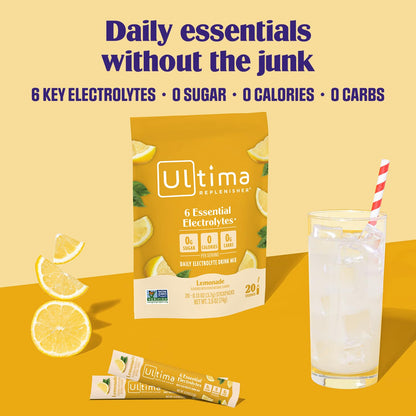 Ultima Replenisher Electrolyte Hydration Powder, Grape, 20 Count Stickpacks Pouch - Sugar Free, 0 Calories, 0 Carbs - Gluten-Free, Keto, Non-Gmo with Magnesium, Potassium