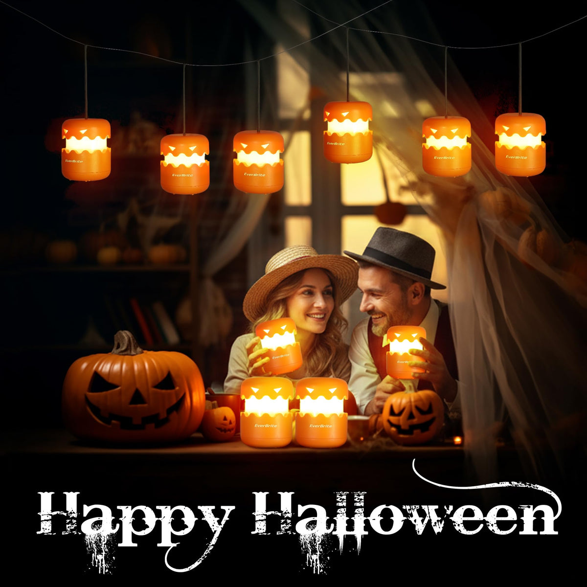Everbrite 6-Pack Halloween Pumpkin Lantern, Collapsible Jack O Lantern Pumpkins with Lanyard, Halloween Party Favors, Light Up Pumpkin Outdoor for Halloween Party Decoration, Battery Included
