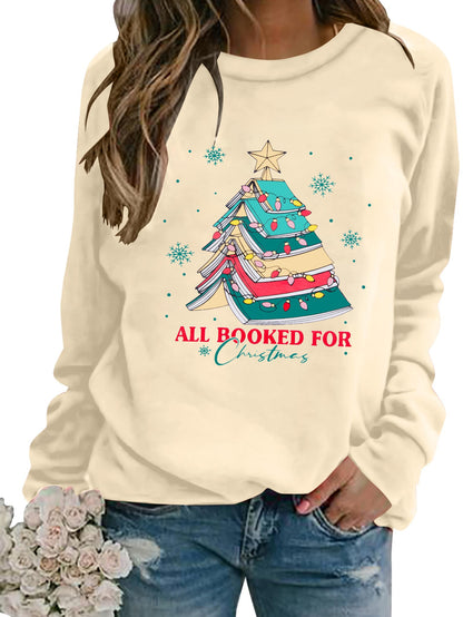 Christmas Sweatshirts for Women Cute Christmas Tree Graphic Long Sleeve Shirt Xmas Holiday Party Pullover Blouse