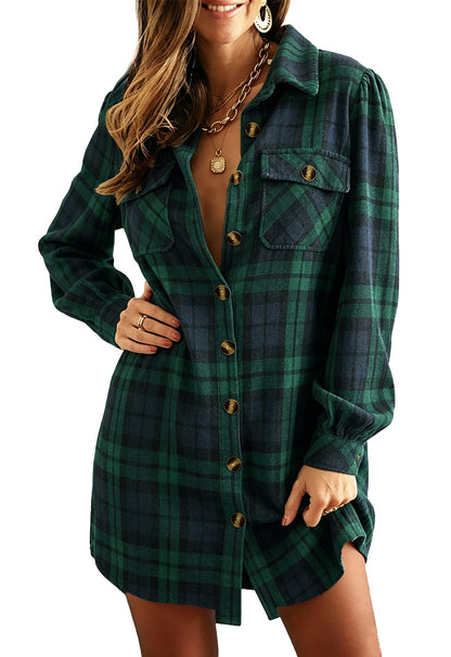 Women's Corduroy Long Sleeve Button Work Tunic Short Dresses