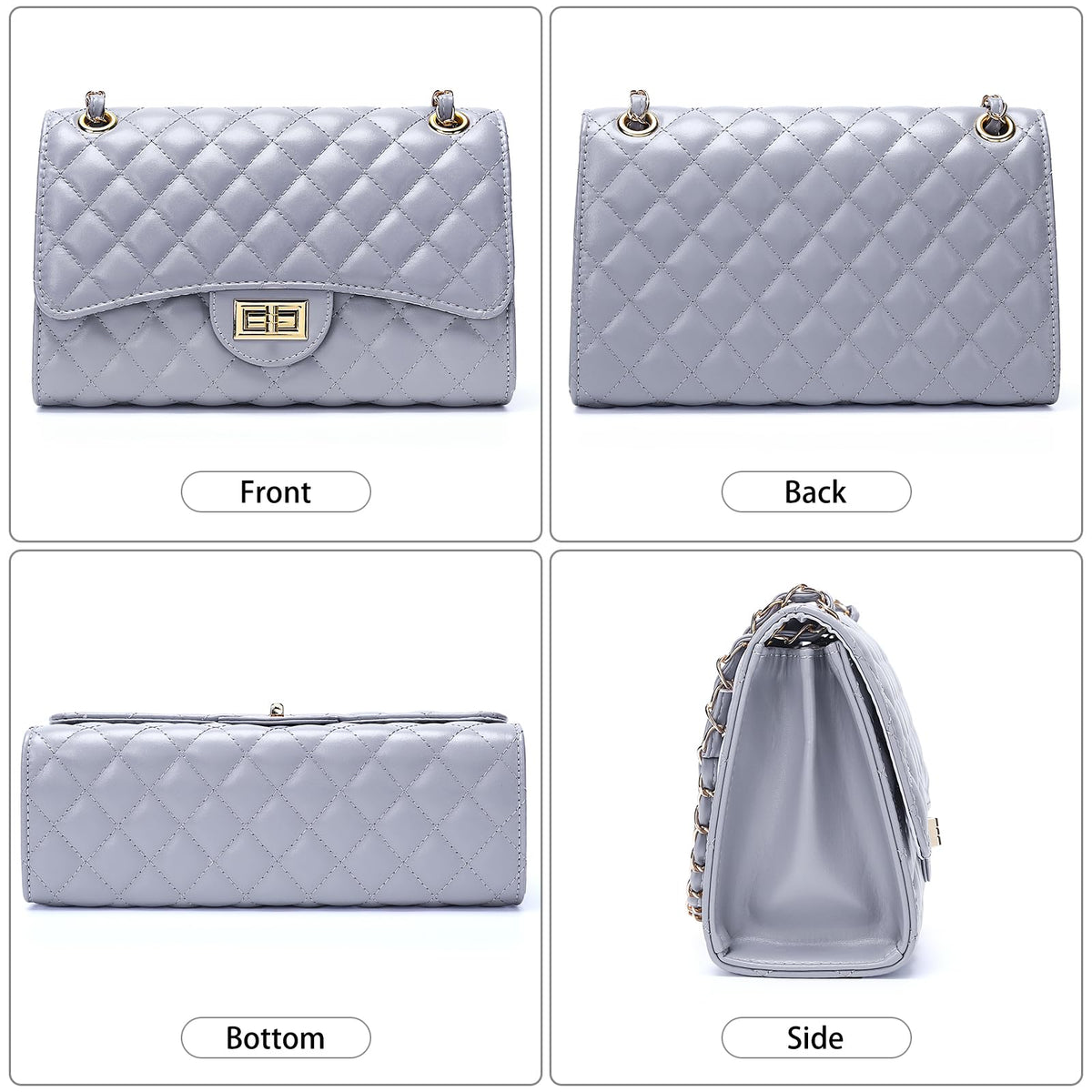 Quilted Leather Crossbody Bags for Women Trendy Ladies Shoulder Purse Satchel HandBag with Chain Strap