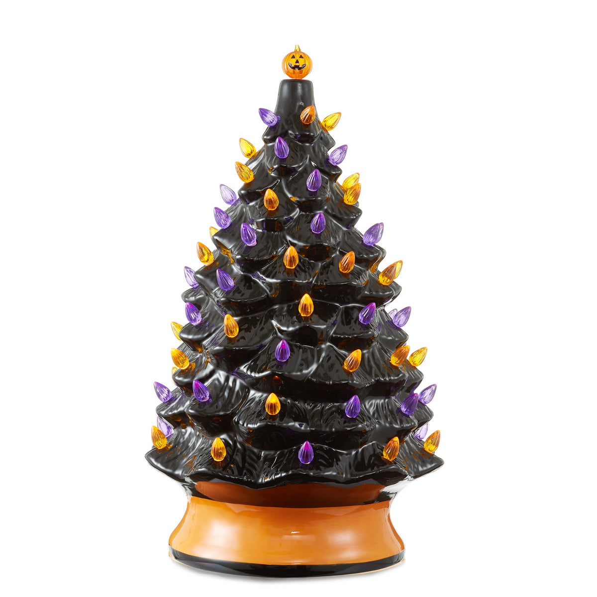 Casafield Hand Painted Ceramic Halloween Tree, 24-Inch Pre-Lit Decoration with 148 Multi-Color Lights, Jack-O-Lantern and Star Toppers