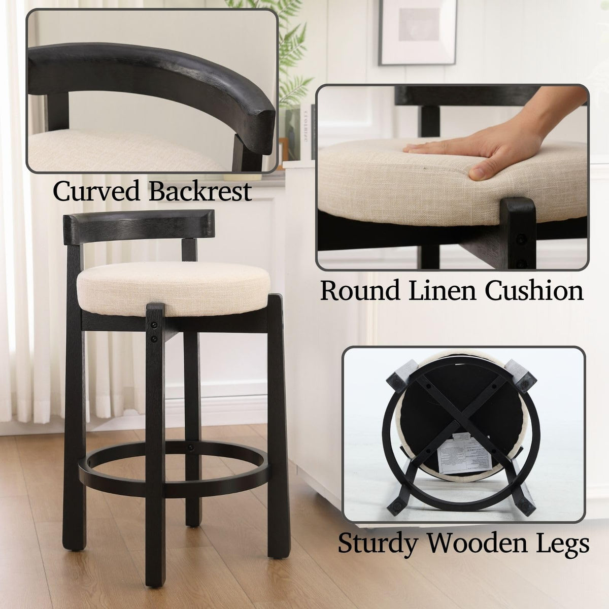 Lukealon Mid Century Linen Counter Stools Set of 4
