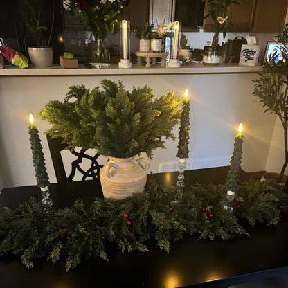 Green Christmas Tree Flameless Taper Candles Battery Operated Remote Timer