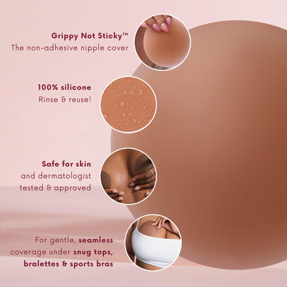Cakes Body Grippy Non-Adhesive Silicone Nipple Covers for Women (No Sticky Adhesive) - Reusable, Silicone (Circle)