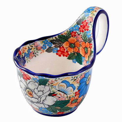 Alma Handpainted Microwavable Soup Bowl with Loop Handle 18.6Oz, Cereal Bowl with Handle