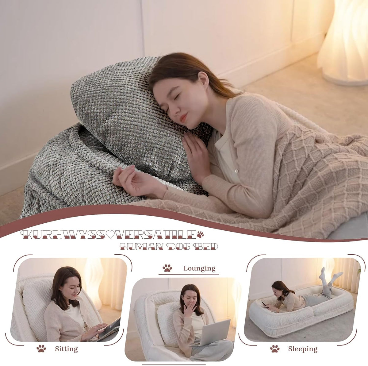 Upholstered Convertible Lounge Chair with 2 Soft Pillows