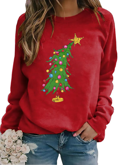 Christmas Sweatshirts for Women Cute Christmas Tree Graphic Long Sleeve Shirt Xmas Holiday Party Pullover Blouse