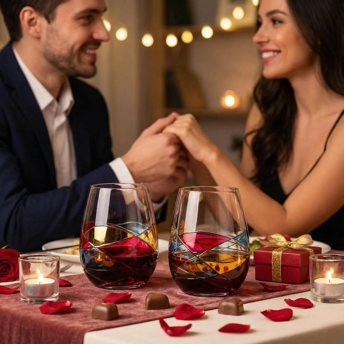 Artisanal Hand Painted Stemless Wine Glasses