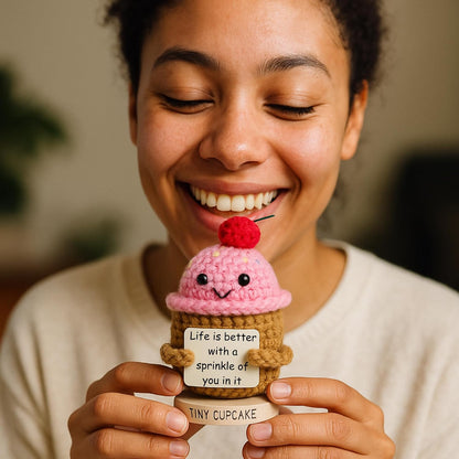 Emotional Support Gifts for Women - Positive Crochet Cupcake W/ 30 Uplifting Affirmation Cards