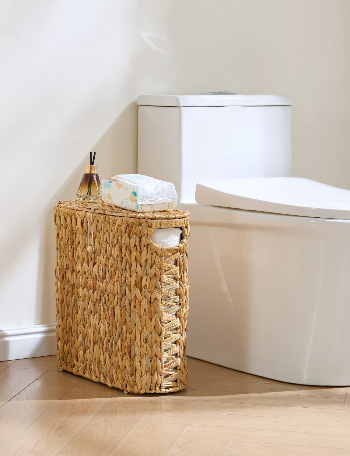 Yangqihome Toilet Paper Storage, Water Hyacinth Toilet Paper Storage with Lid