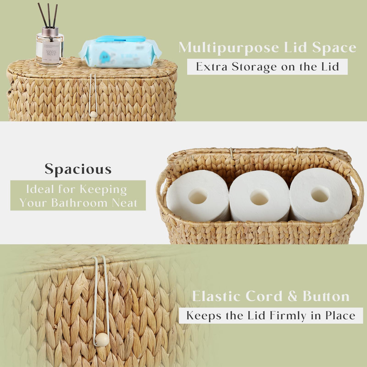 Yangqihome Toilet Paper Storage, Water Hyacinth Toilet Paper Storage with Lid