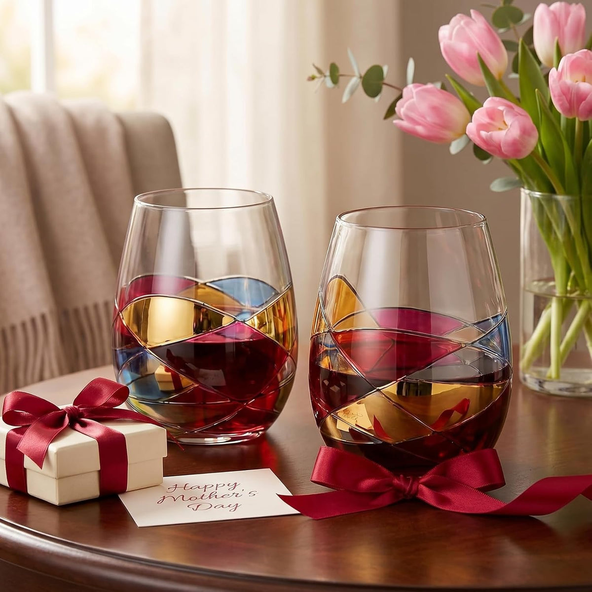 Artisanal Hand Painted Stemless Wine Glasses