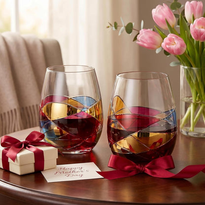 Artisanal Hand Painted Stemless Wine Glasses