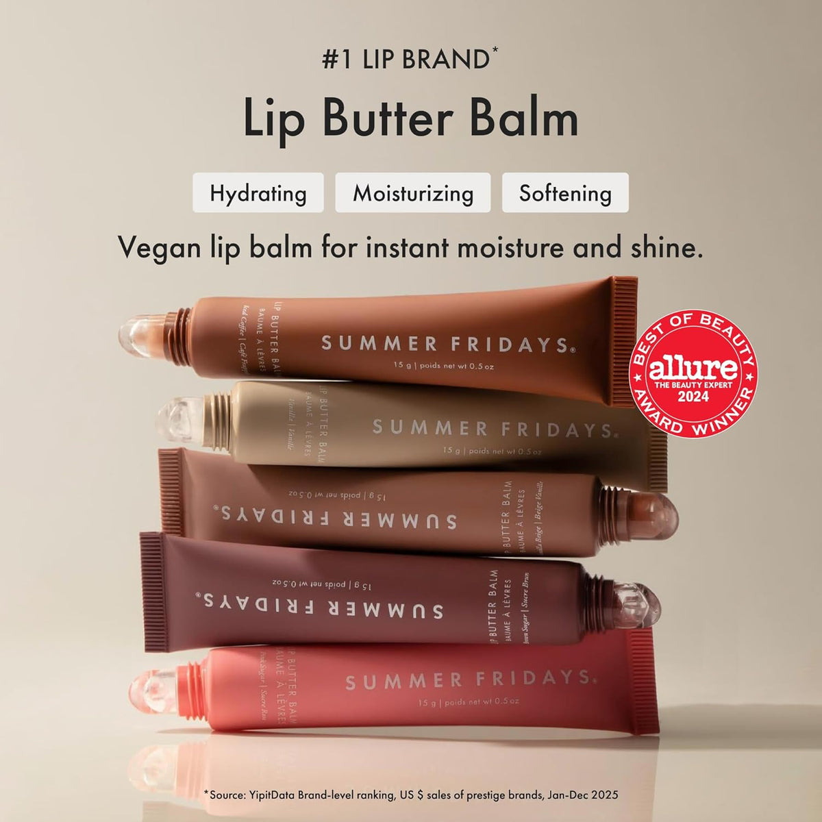 Summer Fridays Lip Butter Balm - Moisturizing Lip Gloss for Instant Shine + Sheer Color