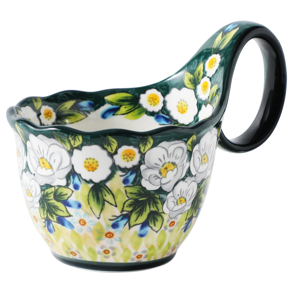 Alma Handpainted Microwavable Soup Bowl with Loop Handle 18.6Oz, Cereal Bowl with Handle
