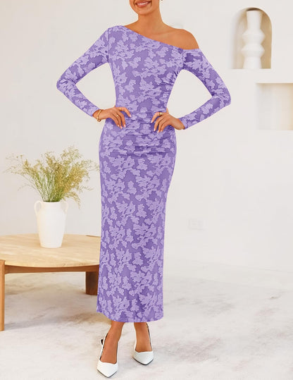 ZESICA Women's Fall Floral Off Shoulder Wedding Guest Dresses