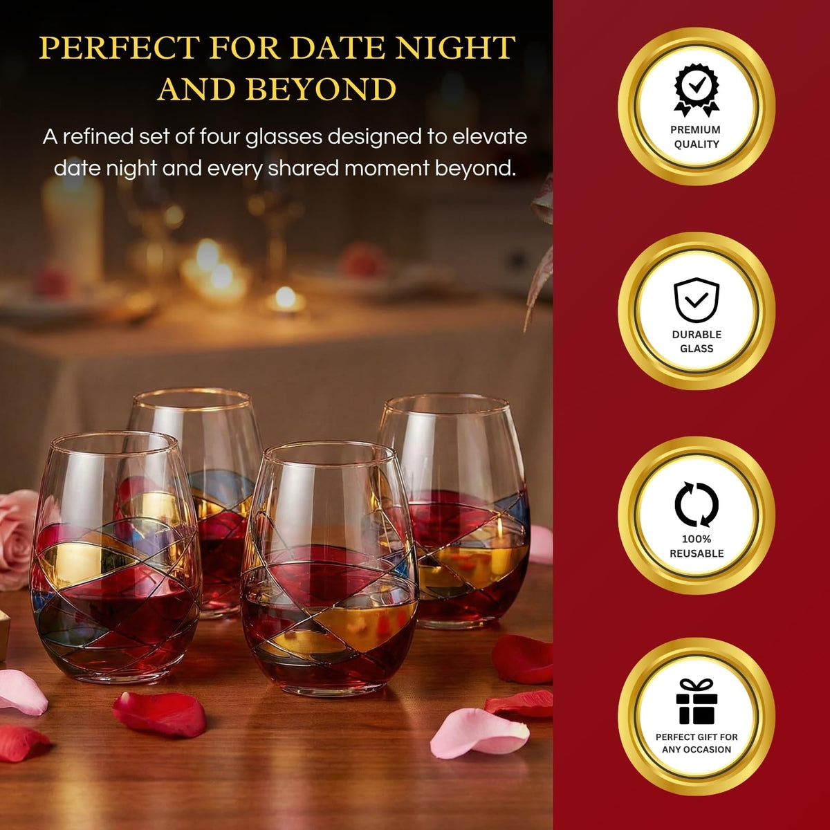 Artisanal Hand Painted Stemless Wine Glasses