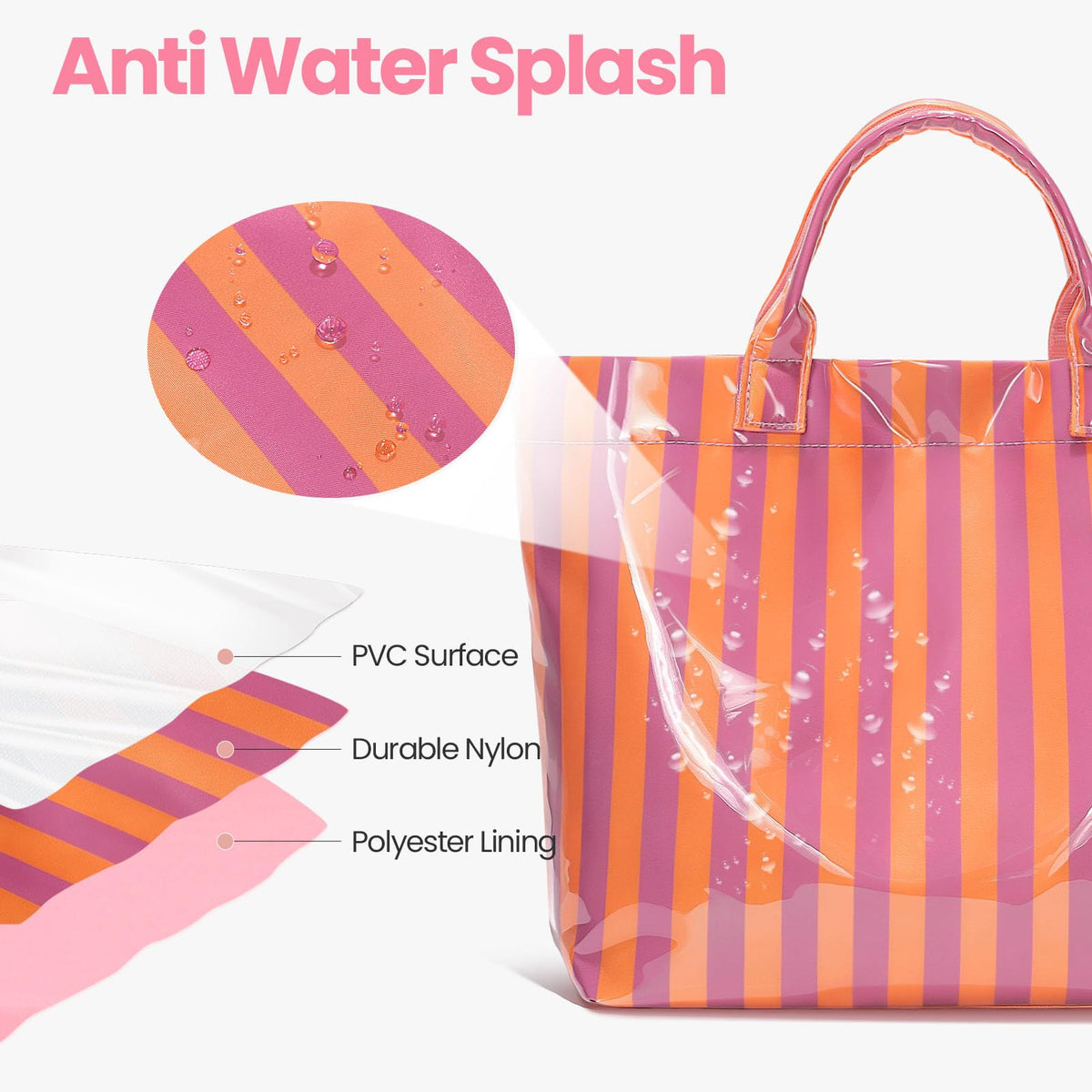 Striped PVC Tote Bag Large Glossy