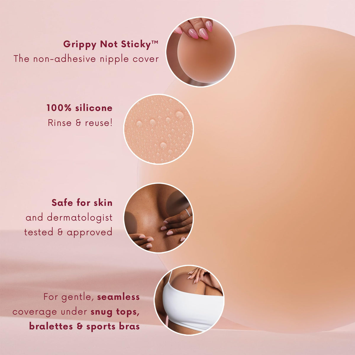 Cakes Body Grippy Non-Adhesive Silicone Nipple Covers for Women (No Sticky Adhesive) - Reusable, Silicone (Circle)