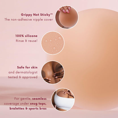 Cakes Body Grippy Non-Adhesive Silicone Nipple Covers for Women (No Sticky Adhesive) - Reusable, Silicone (Circle)