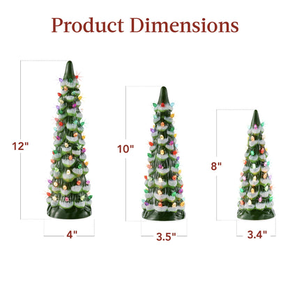 Best Choice Products Set of 3 Ceramic Christmas Trees, Pre-Lit Hand-Painted Tabletop Holiday Decoration W/Multicolor Bulbs, LED Lights – Green