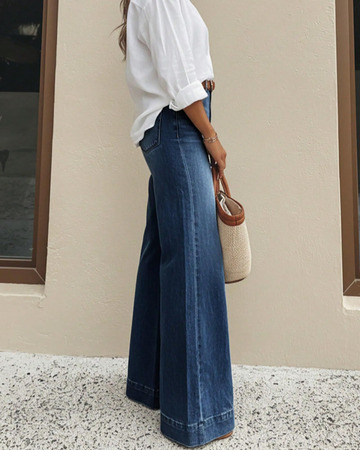 Women's Baggy Wide Leg Jeans High Waisted Stretchy Loose Washed Distressed Boyfriend Denim Pants