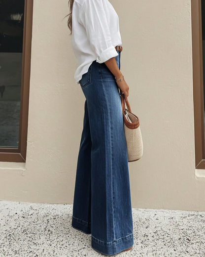 Women's Baggy Wide Leg Jeans High Waisted Stretchy Loose Washed Distressed Boyfriend Denim Pants