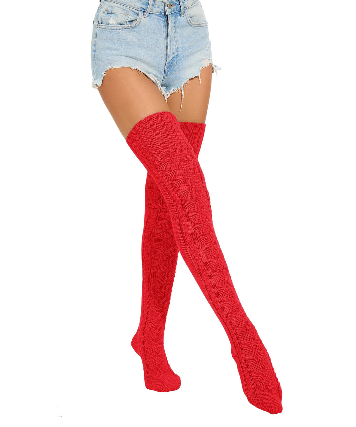 Leoparts Women's Cable Knit Thigh High Socks Over Knee Leg Warmer Stockings