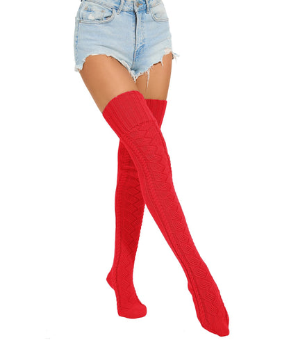 Leoparts Women's Cable Knit Thigh High Socks Over Knee Leg Warmer Stockings