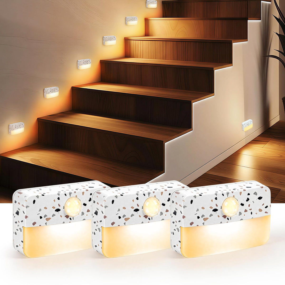 Guankai 8 Pack Motion Sensor Stair Light for Indoor, Battery Operated