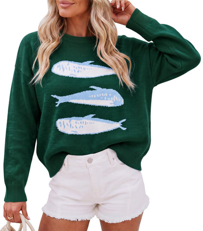 Cicy Bell Womens Graphic Sweaters Lightweight Knit Crewneck Pullover