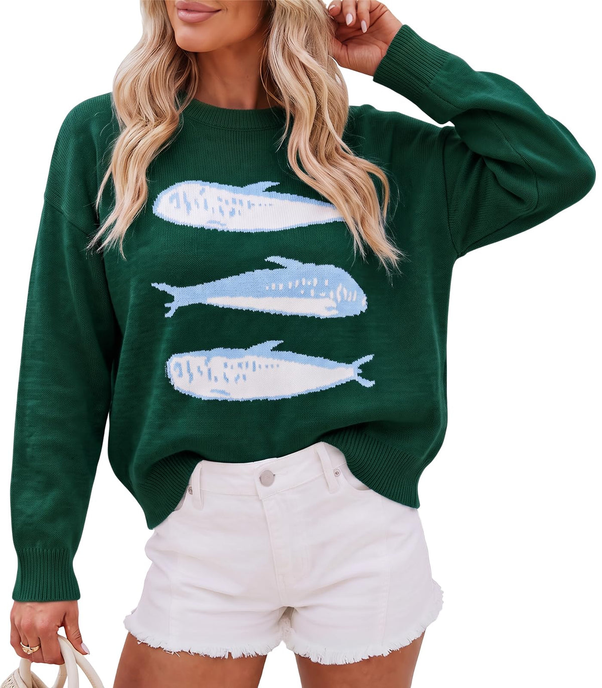 Cicy Bell Womens Graphic Sweaters Lightweight Knit Crewneck Pullover